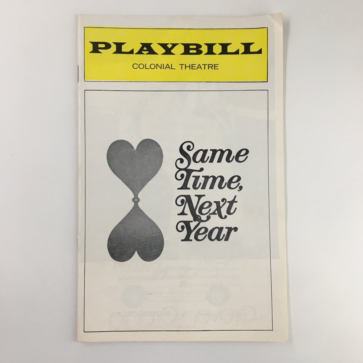 1975 Playbill from The Colonial Theatre featuring the title 'Same Time, Next Year', showcasing a classic theatrical design.