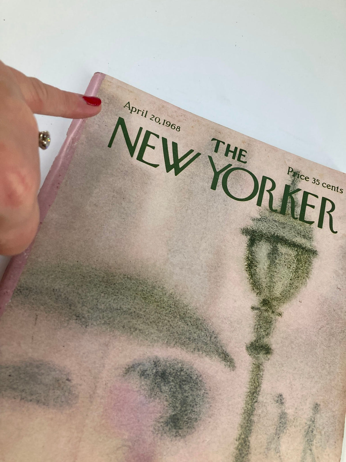 Cover of The New Yorker magazine from April 20, 1968, featuring the title 'THE NEW YORKER' and a vintage aesthetic. The publication includes the date and price, with artistic elements hinting at its timeless cultural significance, making it a collectible piece of literary history.