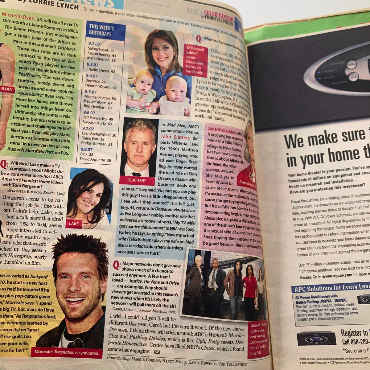 USA Weekend Tabloid August 31 2007, interior page featuring a variety of entertainment news and celebrity birthdays, highlighting popular figures of the time.