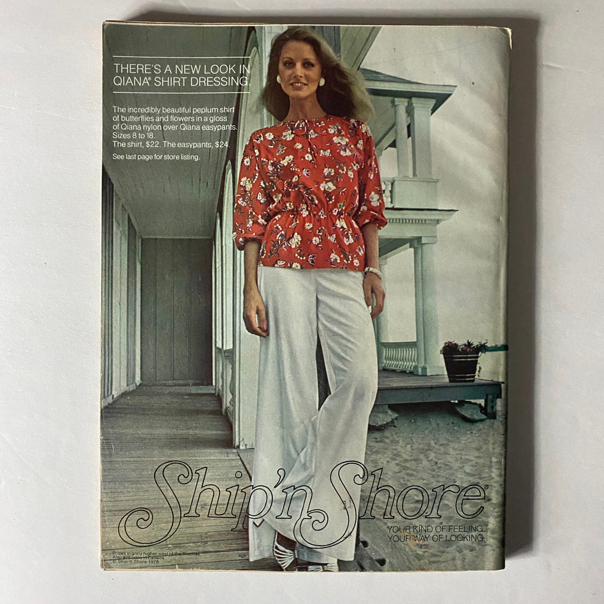 Vogue Magazine January 1978 illustrating a colorful Ship'n Shore advertisement with a model wearing a floral peplum shirt and wide-leg pants, representing vintage fashion styles from the era.