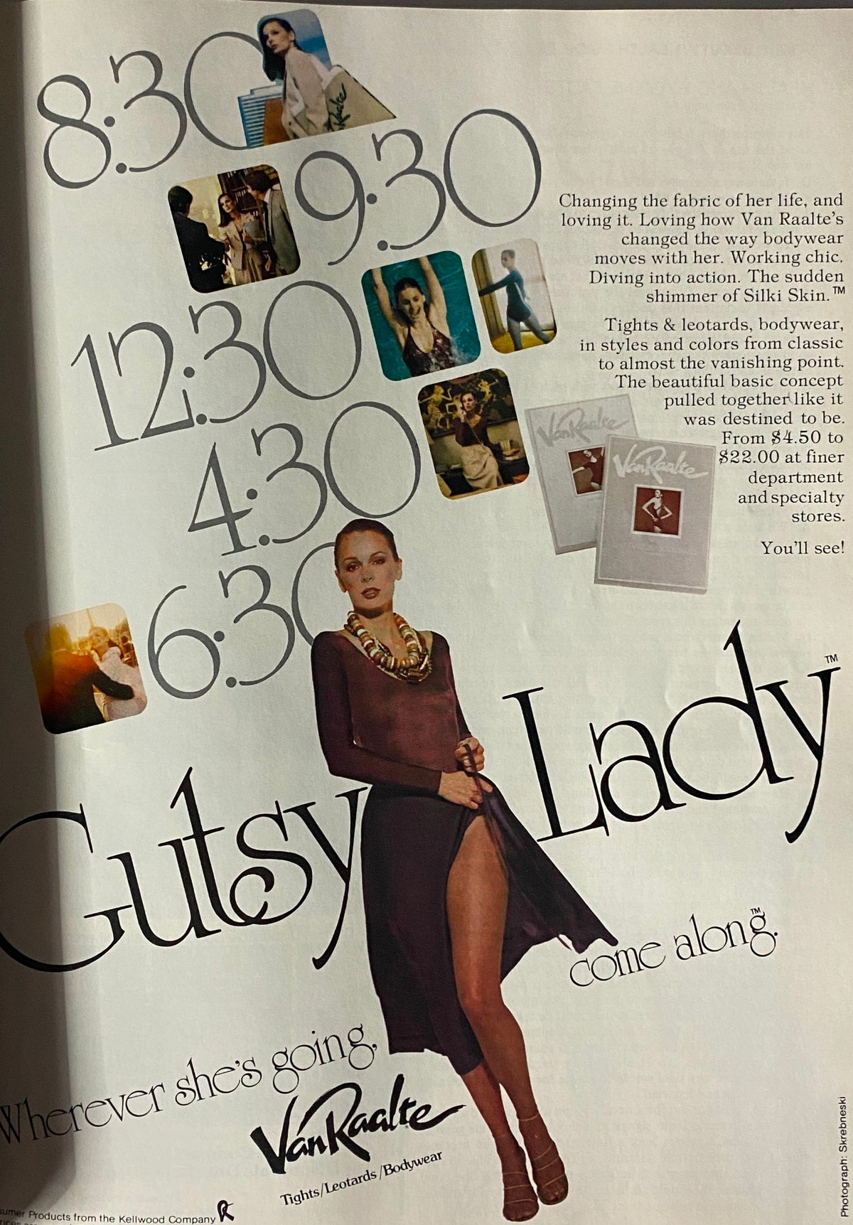 Vogue Magazine Fall/Winter 1978-1979 featuring a stylish advertisement for Van Raalte tights, showcasing a model in a glamorous outfit with text highlighting the versatility of bodywear.