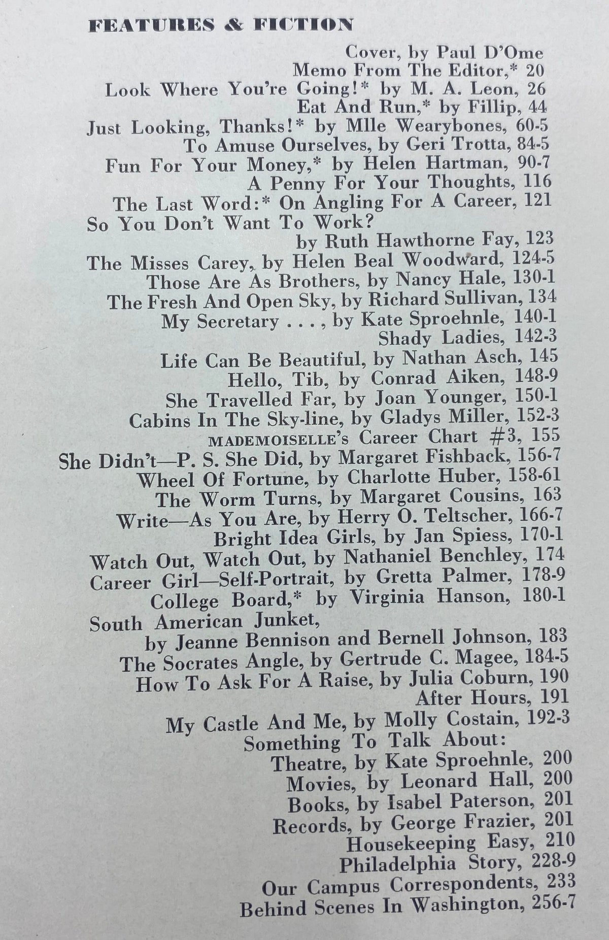 Interior page of the Mademoiselle Magazine May 1941 Career Number highlighting features and articles related to women's careers and aspirations.