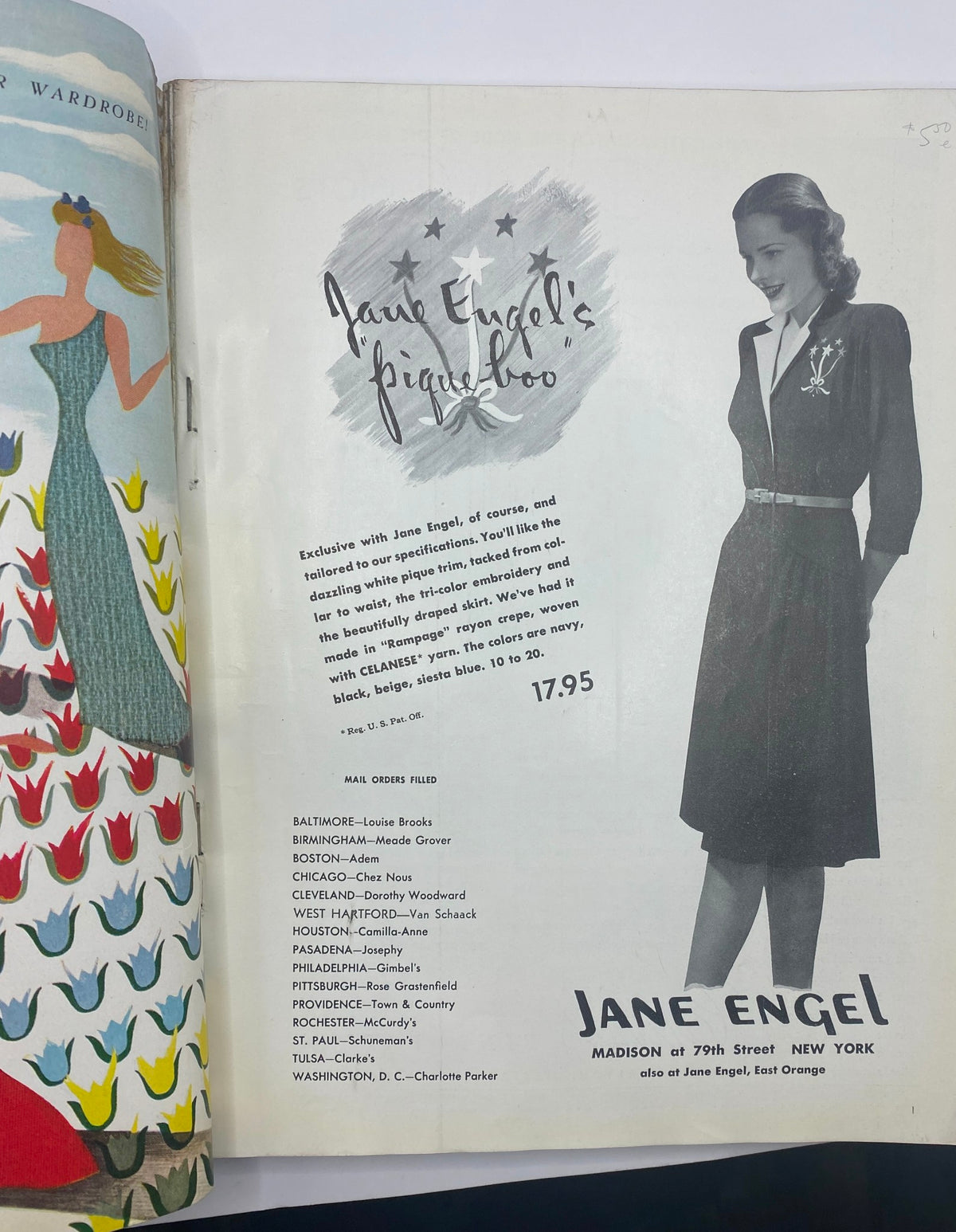 Mademoiselle Magazine March 1941 featuring an advertisement page by Jane Engel showcasing vintage fashion, signed by the designer, highlighting styles of the era.