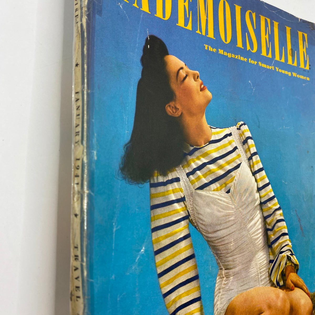 Close-up view of the cover of Mademoiselle Magazine January 1941, highlighting the vintage fashion and design elements typical of early 1940s style.