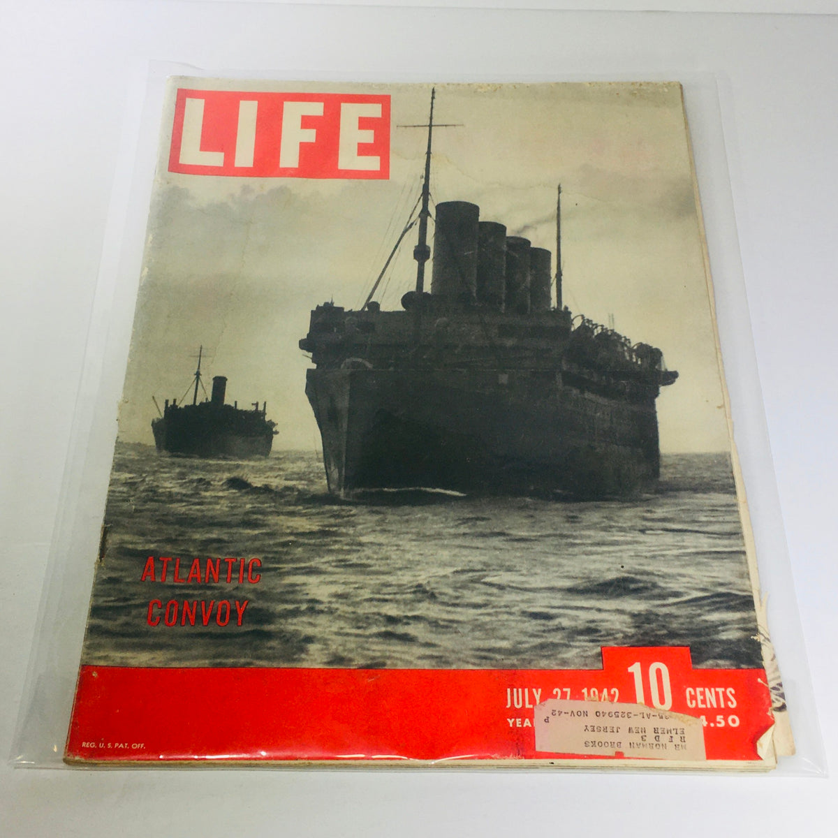 Vintage Life Magazine cover from July 27, 1942, featuring ships related to the Atlantic Convoy and the Battle of Midway.