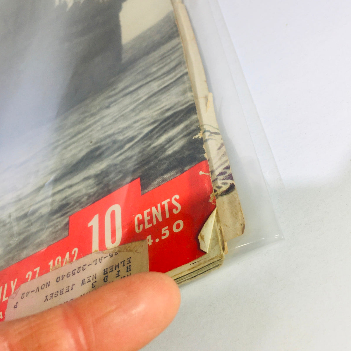 Close-up of the July 27, 1942 Vintage Life Magazine, showcasing its worn edges and original price of 10 cents.