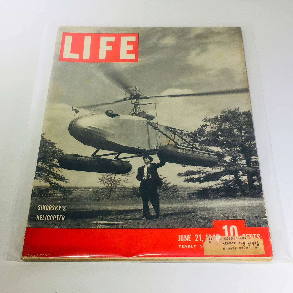 Vintage Life Magazine cover from June 21, 1943, featuring an image of Sikorsky's helicopter, highlighting the advancements in aviation technology during that era.