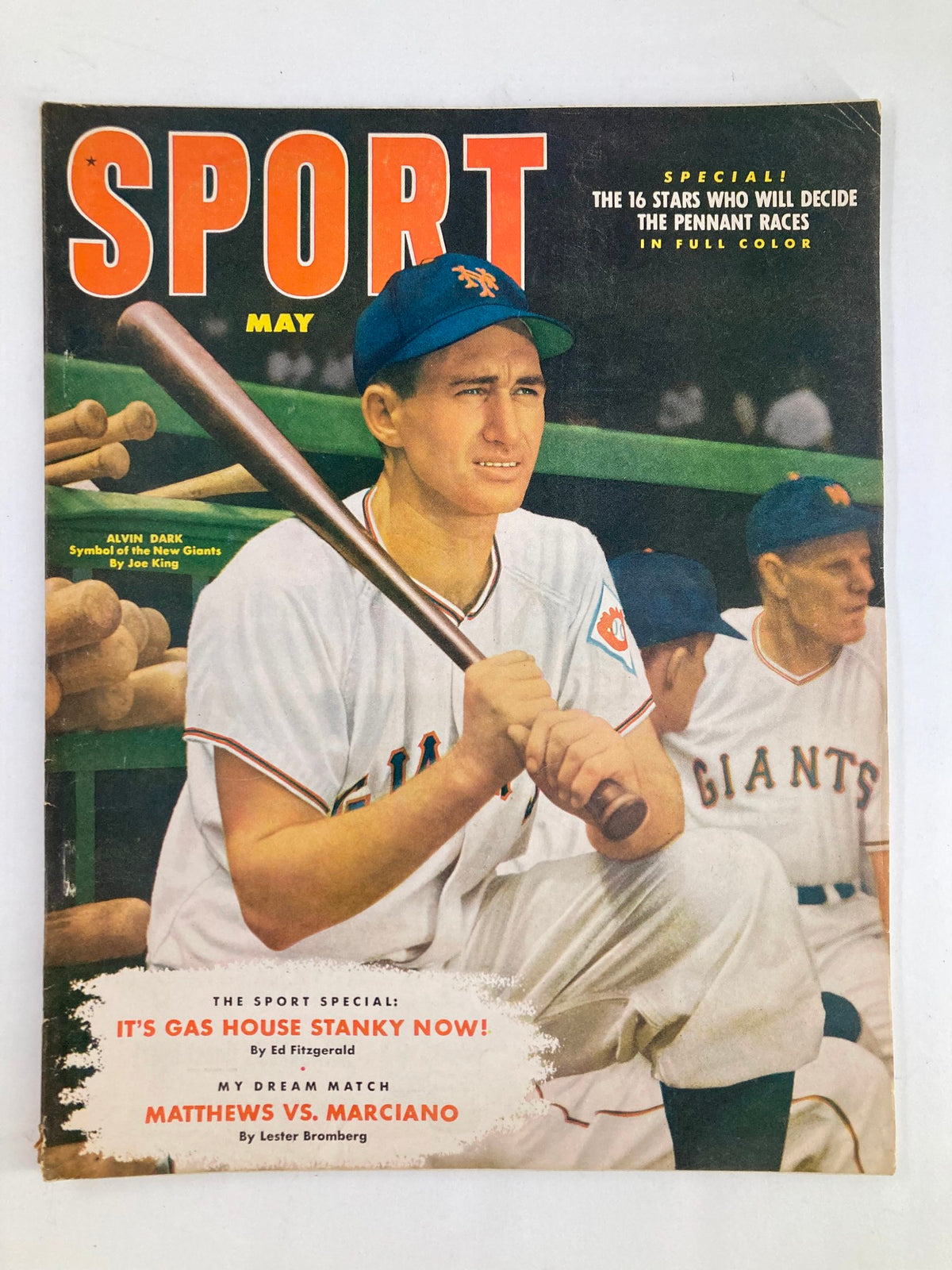 Cover of VTG Sport Magazine May 1952 Vol 12 #4 featuring Alvin Dark of the New Giants, showcasing a vintage baseball theme.