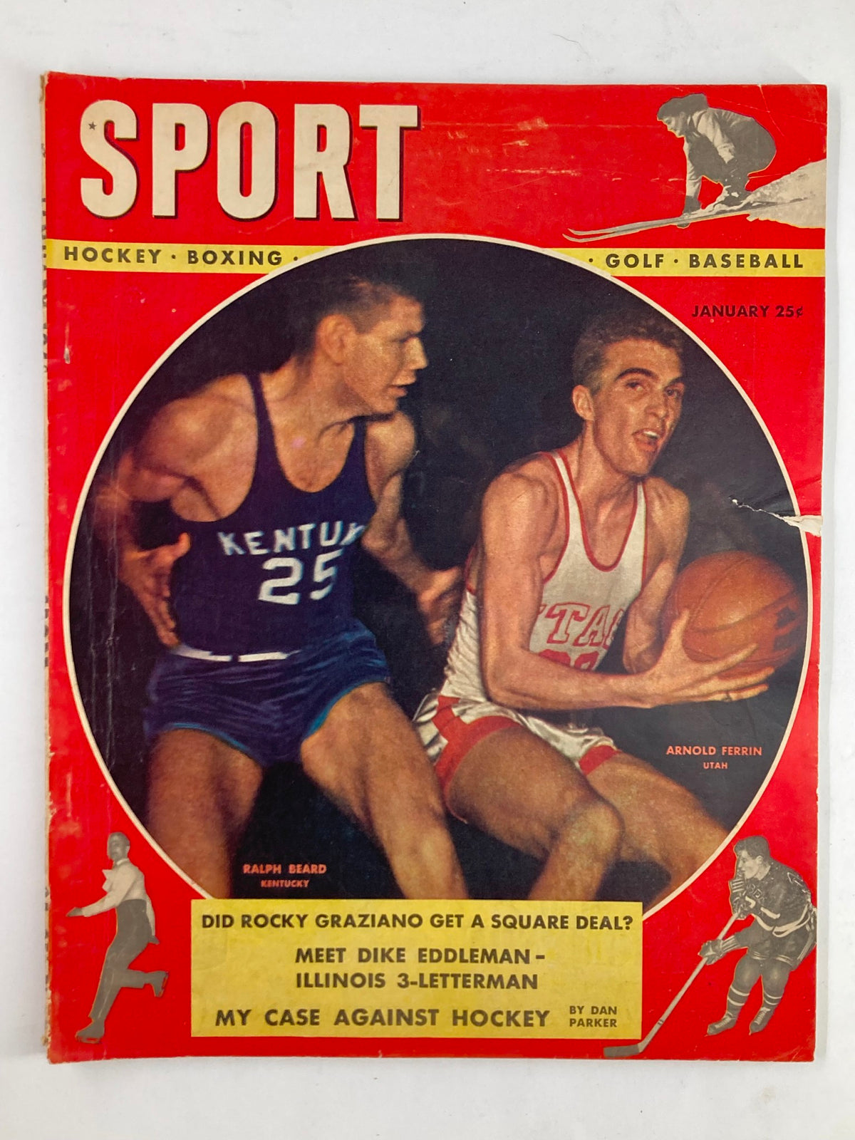 VTG Sport Magazine January 1948 featuring Ralph Beard and Arnold Ferrin on the cover, highlighting basketball and sports history.