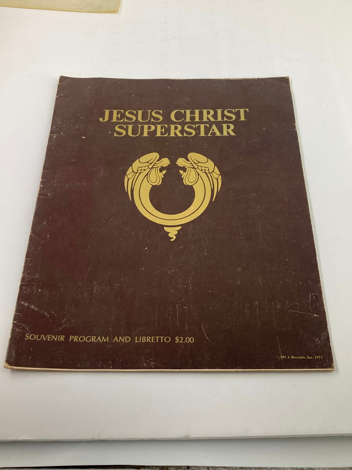 1970 Jesus Christ Superstar Souvenir Program cover featuring gold lettering and decorative elements.