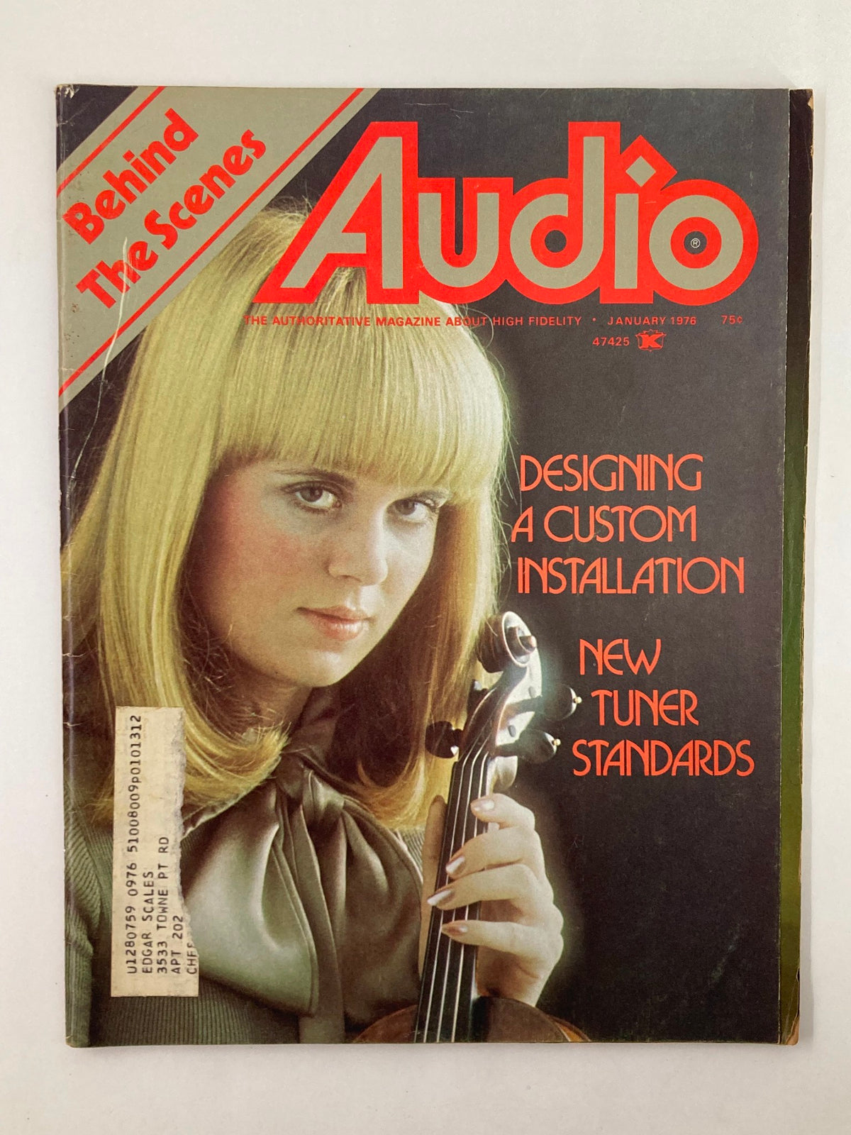 Cover of VTG Audio Magazine, January 1976, Volume 60, Issue 1, featuring the title 'Designing A Custom Installation' and an image of a young woman with a violin.