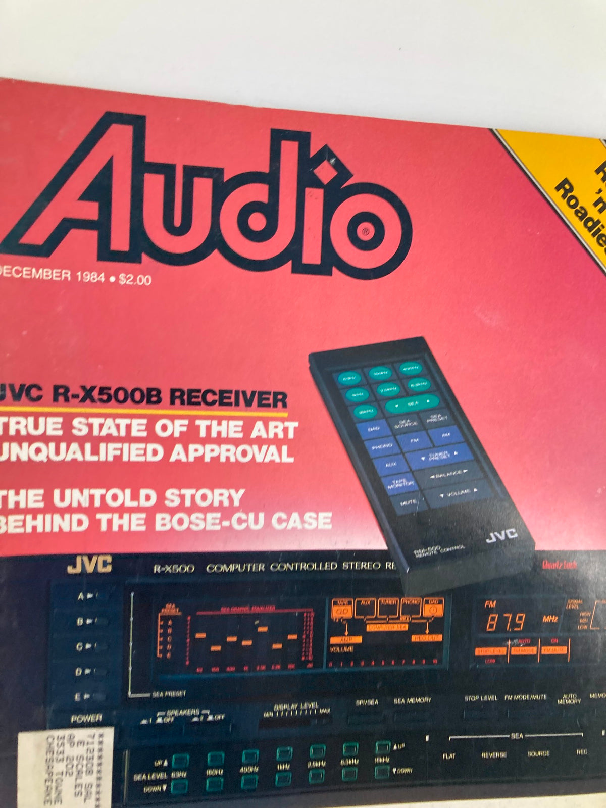 Close-up of the cover of Vintage Audio Magazine December 1984, Volume 68 #12 highlighting the JVC R-X500B Receiver and its innovative features.