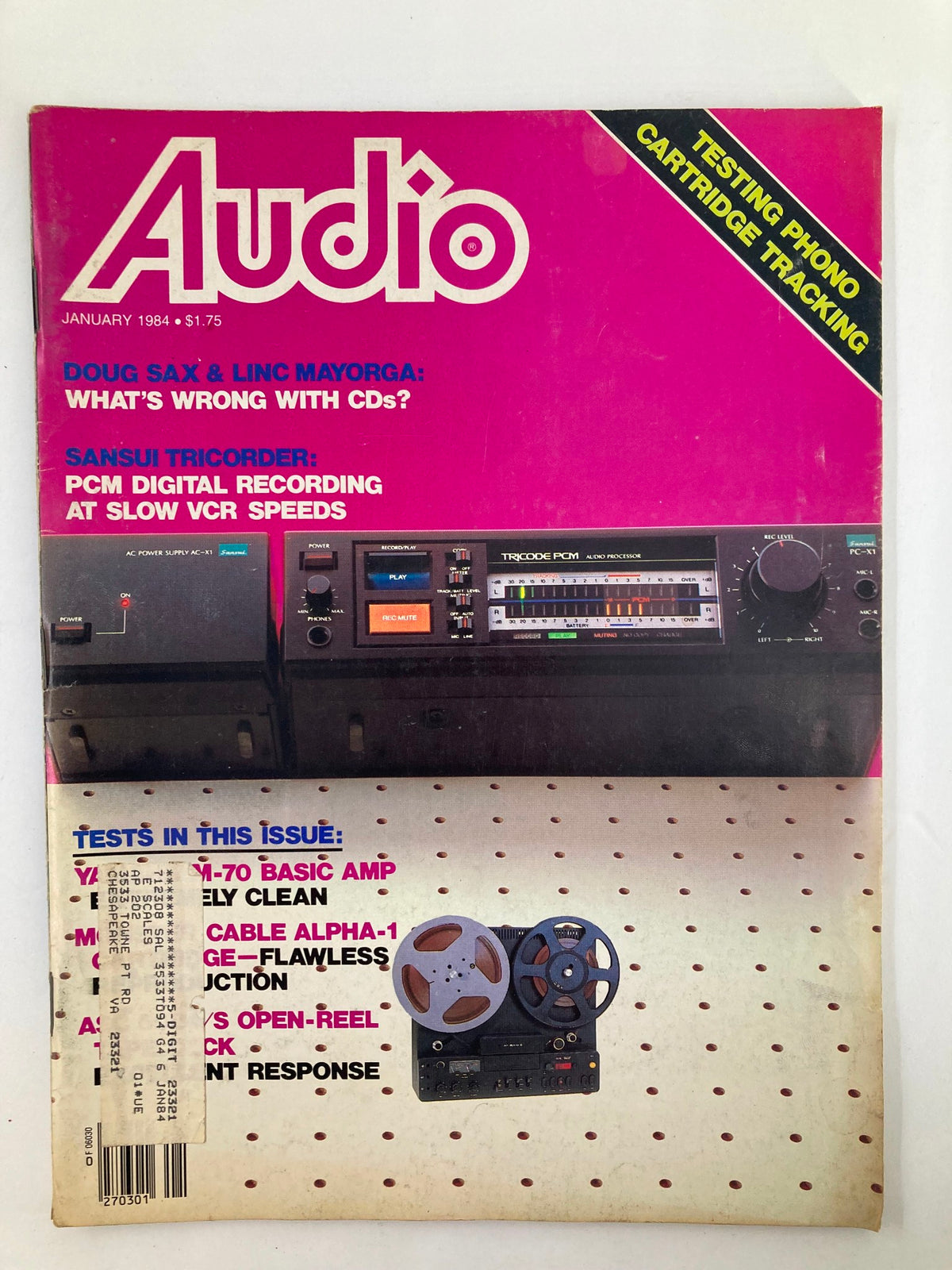 Cover of VTG Audio Magazine January 1984 Vol 68 #1 featuring Sansui PC-X1 PCM Digital Processor, with bold title and details about audio technology.