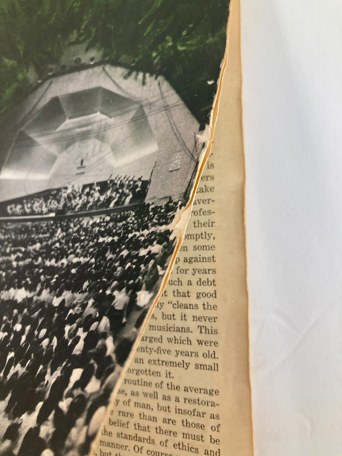 Close-up of the edge of VTG Etude The Music Magazine June 1946 Vol 64 #6 displaying the cover art and worn paper texture.