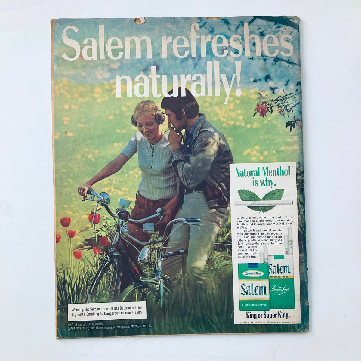 Back cover of The Progressive Farmer Magazine, September 1972, featuring an advertisement for Salem cigarettes, illustrating a couple in a natural setting, promoting the brand's focus on natural menthol.
