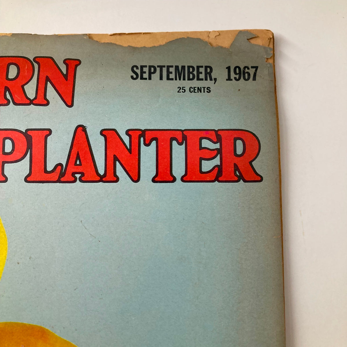 Close-up view of the title on the cover of VTG The Southern Planter Magazine, September 1967, featuring bold red lettering and a nostalgic design.