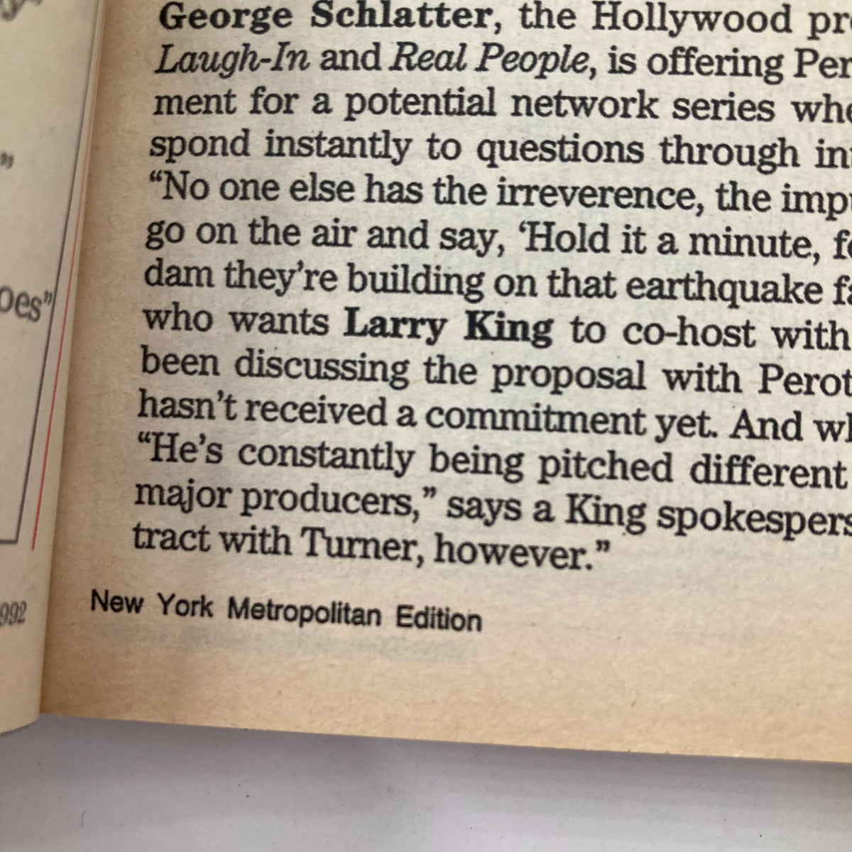 Page from TV Guide Magazine December 5, 1992, featuring an article about George Schlatter and Larry King, highlighting the entertainment industry and television projects. This vintage magazine captures the essence of early '90s television.