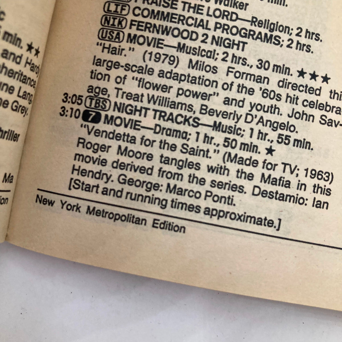 Interior page of TV Guide Magazine June 16, 1990 highlighting the New York Metropolitan Edition with listings including the movie 'Vendetta for the Saint.'