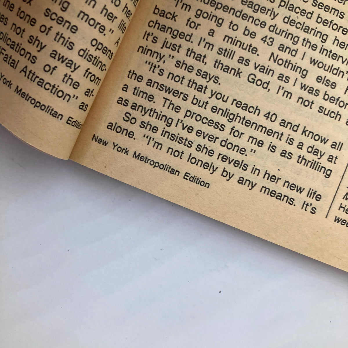 Close-up of text from TV Guide Magazine May 5 1990 featuring Oprah Winfrey, discussing her views on aging and personal growth, New York Metropolitan Edition.