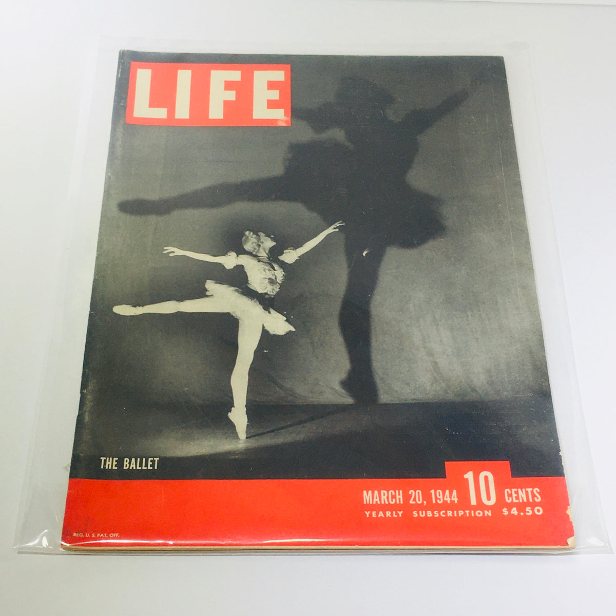 VTG Life Magazine March 20 1944 featuring ballet on the cover, showcasing a dancer in motion with shadows, highlighting historical context from World War II.