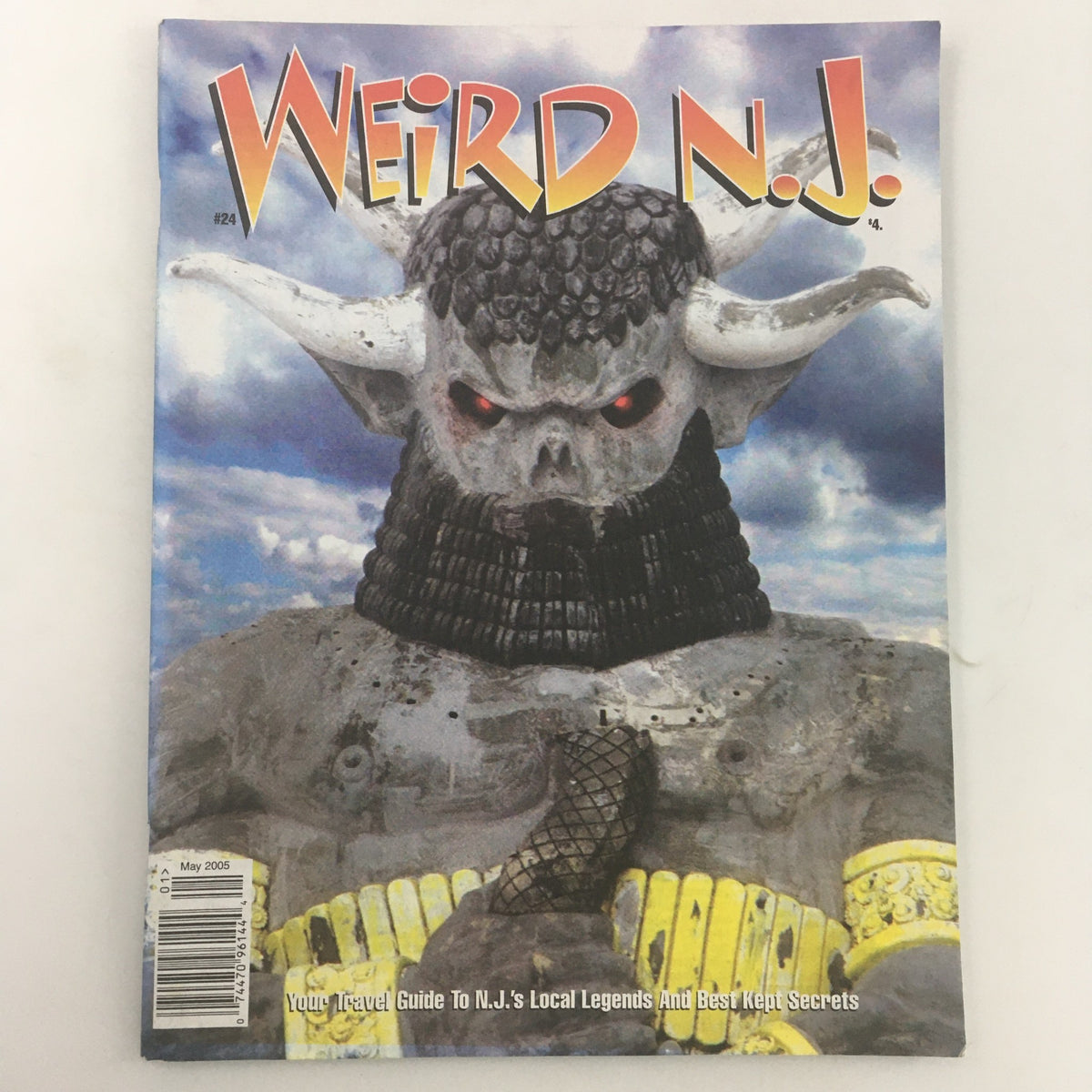 Weird N.J. Magazine May 2005 issue #24 featuring a cover illustration of a mysterious figure with horns and textured features, portraying New Jersey's local legends and curiosities.