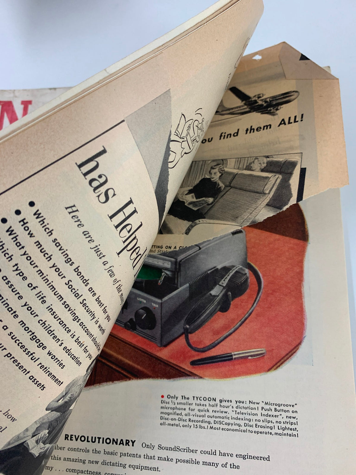 Interior pages of the VTG Newsweek Magazine from October 24, 1949, displaying vintage advertisements and articles related to mid-20th century America.