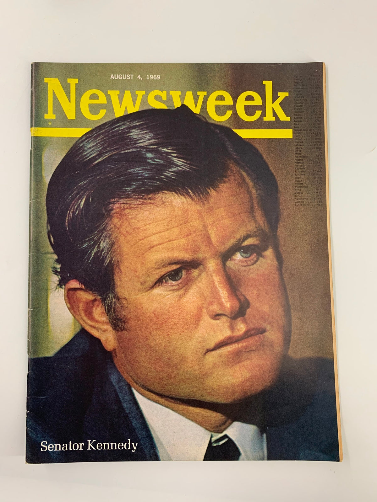 VTG Newsweek Magazine August 4, 1969 featuring a portrait of Senator Edward Moore 'Ted' Kennedy on the cover, highlighting an important moment in American political history.