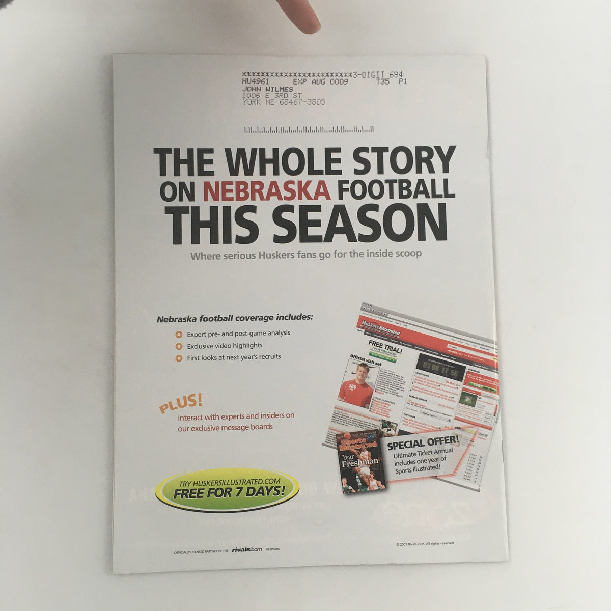 Back cover of Huskers Illustrated May 2009 Vol 29 #5 showcasing promotional content about Nebraska football coverage.