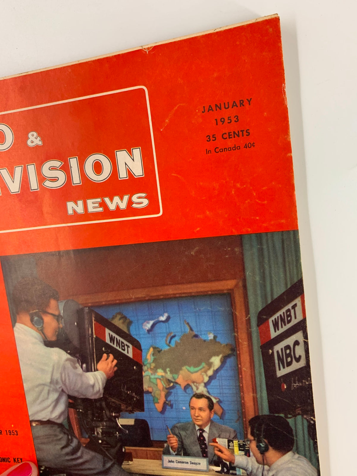 Close-up of the January 1953 issue of VTG Radio & Television News Magazine showcasing the title, price, and details of the publication.
