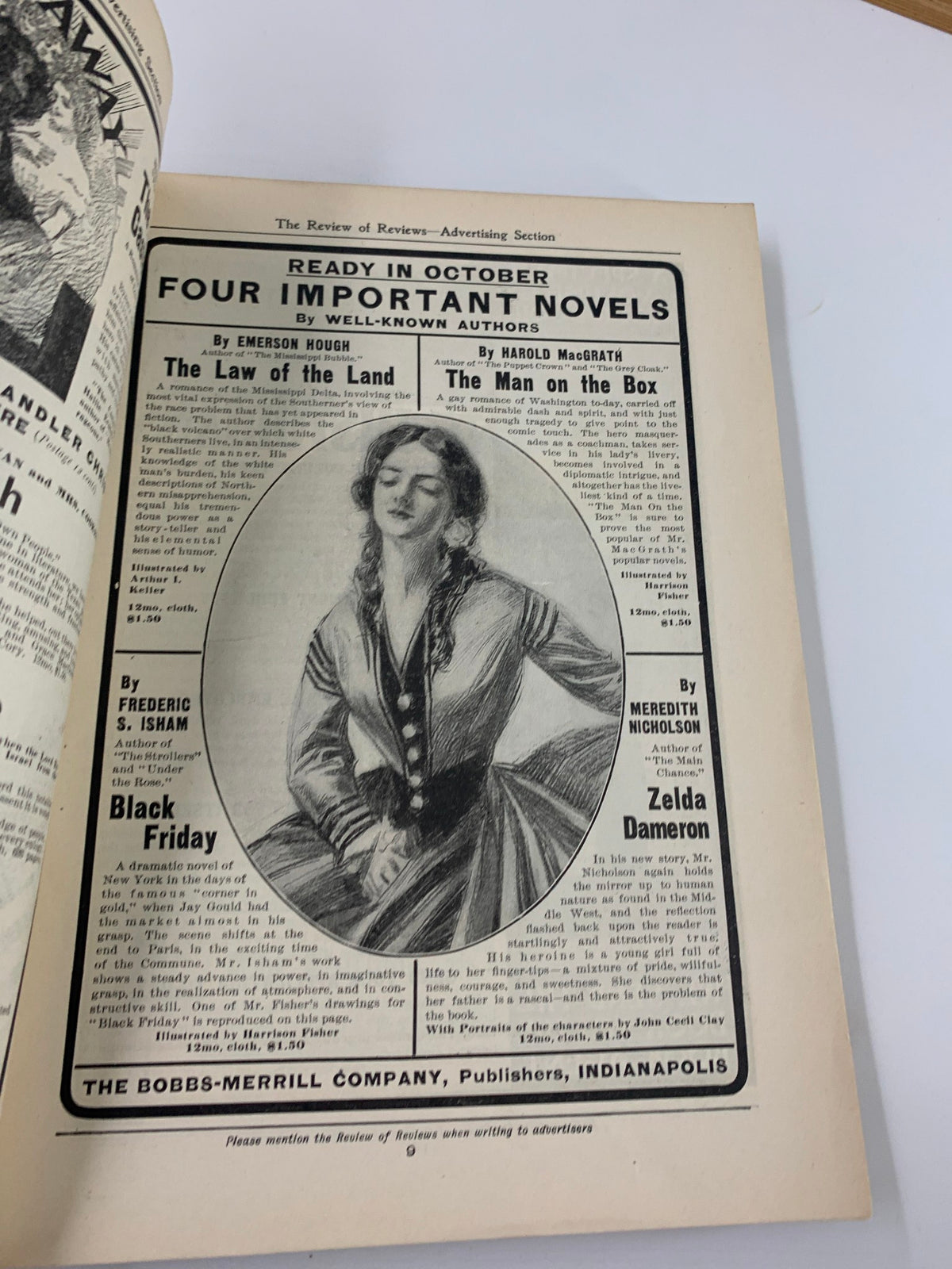 Inside page of VTG The American Monthly Magazine October 1904 featuring an advertisement for four important novels, showcasing contemporary literature of the era.