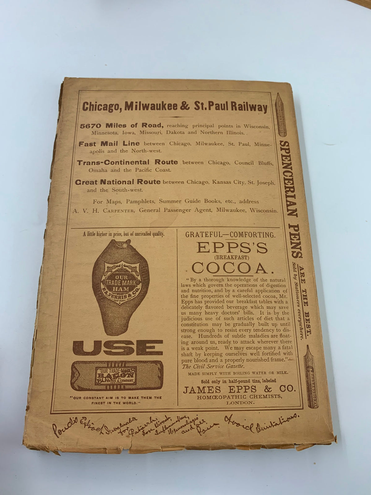 Back cover of The Century Illustrated Magazine May 1888 featuring an advertisement for the Chicago, Milwaukee & St. Paul Railway, highlighting transportation options from the era.