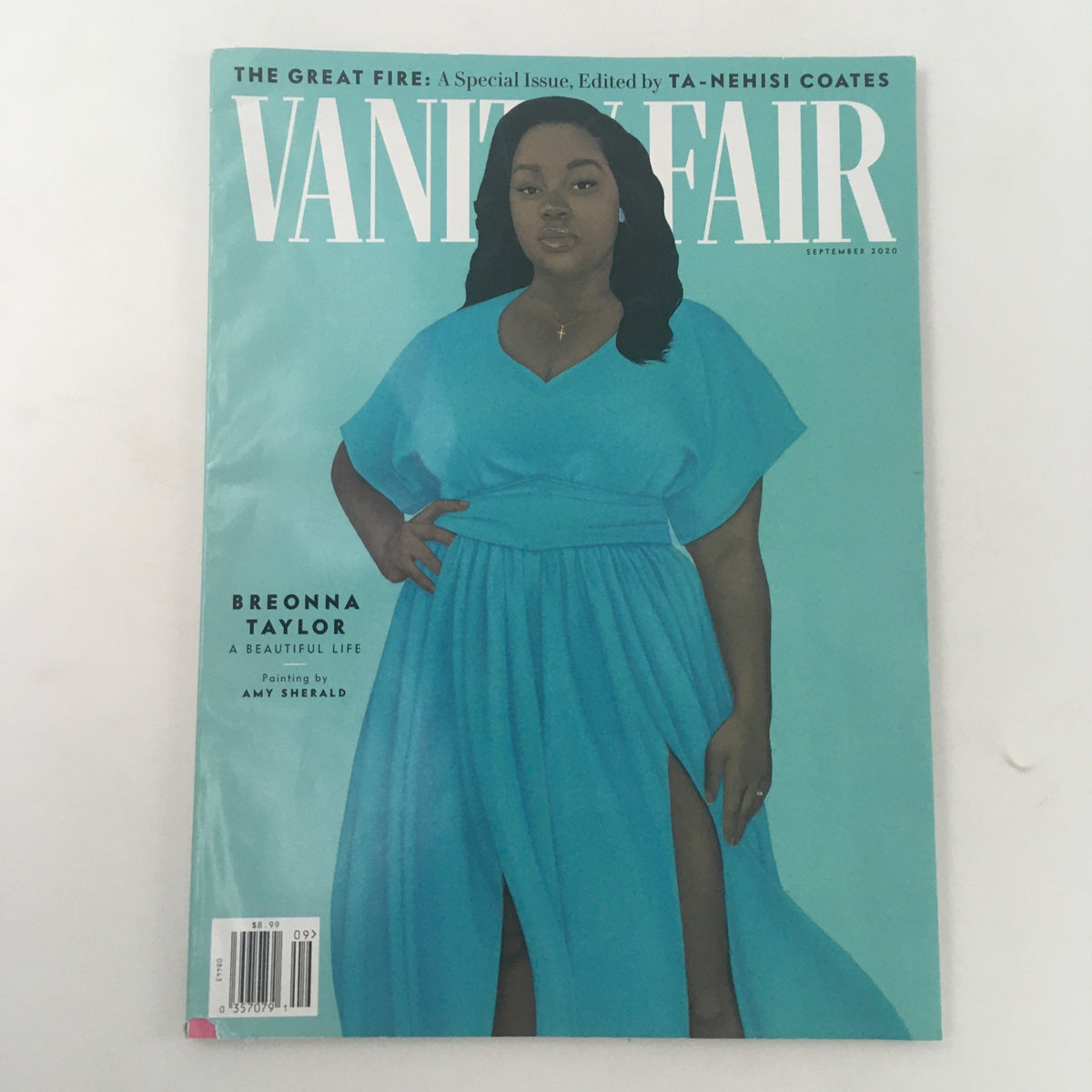 Cover of Vanity Fair Magazine September 2020 featuring the tribute 'Breonna Taylor: A Beautiful Life', showcasing a woman in a flowing blue dress against a neutral background.