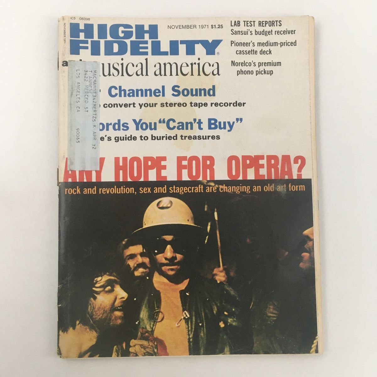 Cover of the November 1971 issue of High Fidelity magazine featuring Pioneer's Medium-Priced Cassette Deck, showcasing articles on audio enhancement, music technology, and cultural commentary.