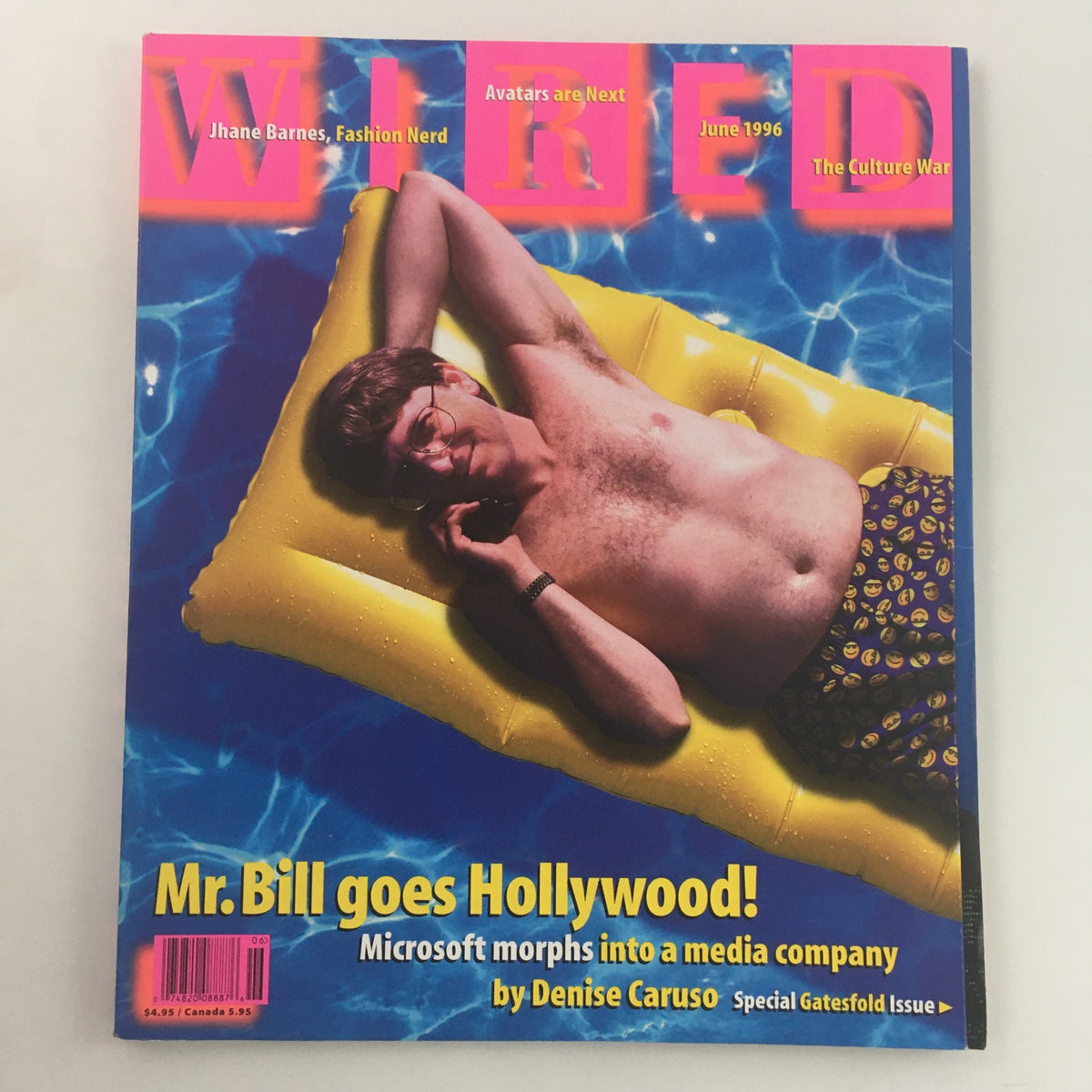 Wired Magazine June 1996 featuring Mr. Bill Gates on a float, with the headline 'Mr. Bill goes Hollywood!'. This iconic cover illustrates the intersection of technology and popular culture during a pivotal moment in the tech industry.
