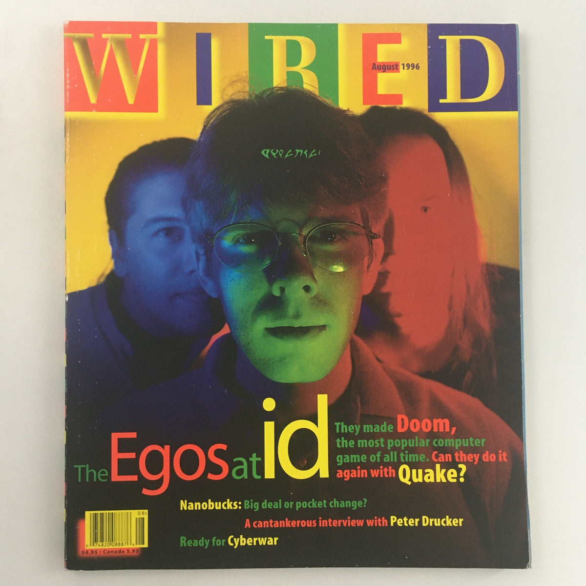 Wired Magazine August 1996 cover featuring the article 'The Egos at id' highlighting the creators of Doom and Quake, with a vibrant, colorful design reflecting the tech culture of the 90s.