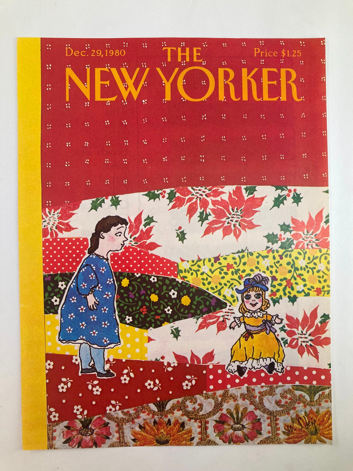The New Yorker cover from December 29, 1980, showcasing a captivating illustration by William Steig, depicting a girl interacting with her doll on a lively patterned background.