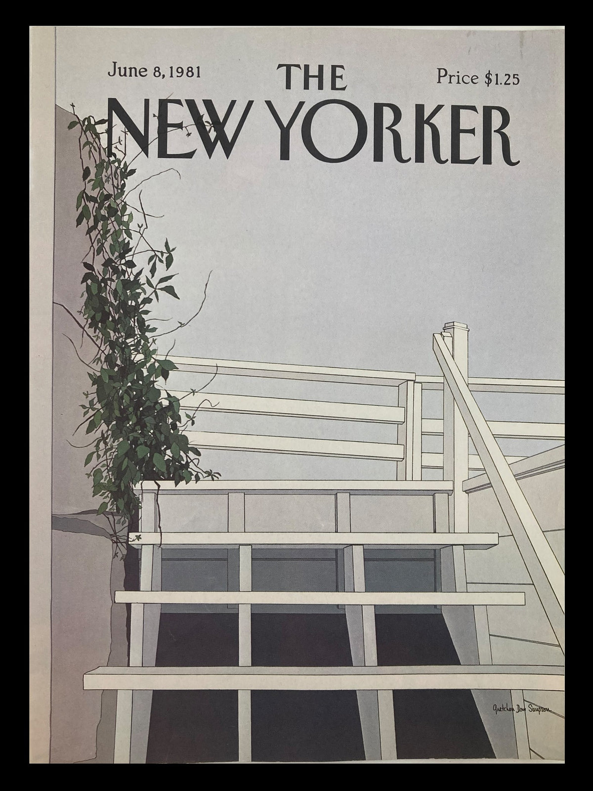Cover of The New Yorker dated June 8, 1981 featuring the illustration 'Clean Stairs' by Gretchen Dow Simpson, showcasing a serene urban scene with stairs and greenery.