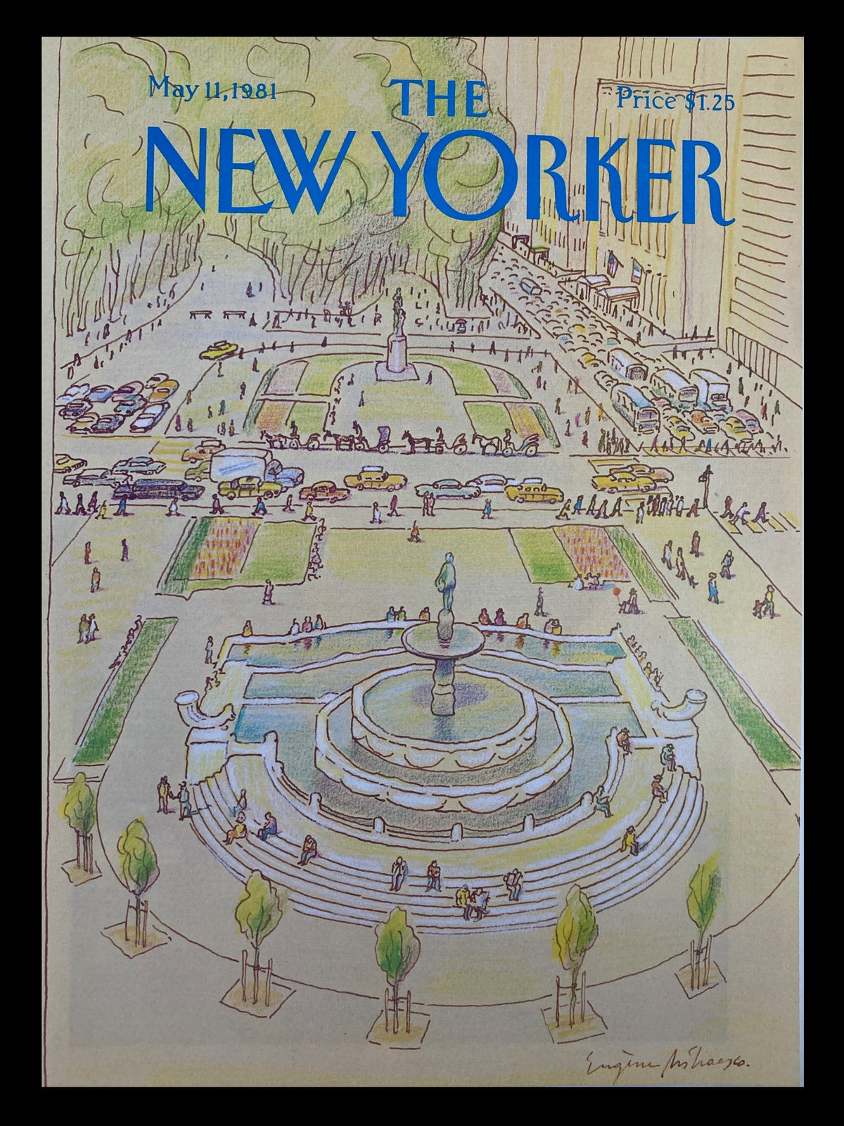 The New Yorker May 11 1981 cover featuring vibrant illustration of Central Roundabout by Eugene Mihaesco, showcasing a bustling urban scene.
