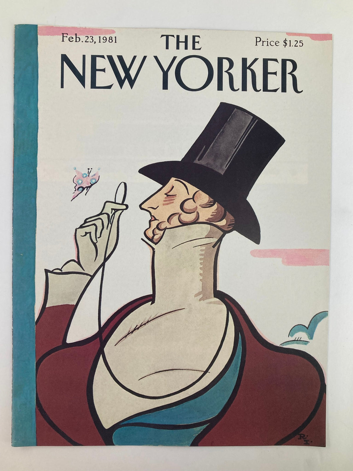 The New Yorker Cover February 23, 1981 - Eustace Tilley by Ira Levin, depicting a stylish character in a top hat against a light background, ideal for collectors of classic magazine art.