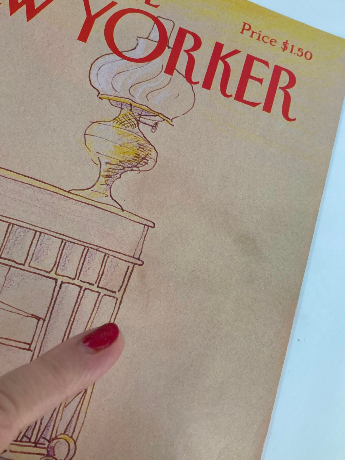 Detailed view of The New Yorker cover from December 6, 1982 titled 'Writing a Letter' featuring a vintage lamp illustration. Price shown as $1.50.
