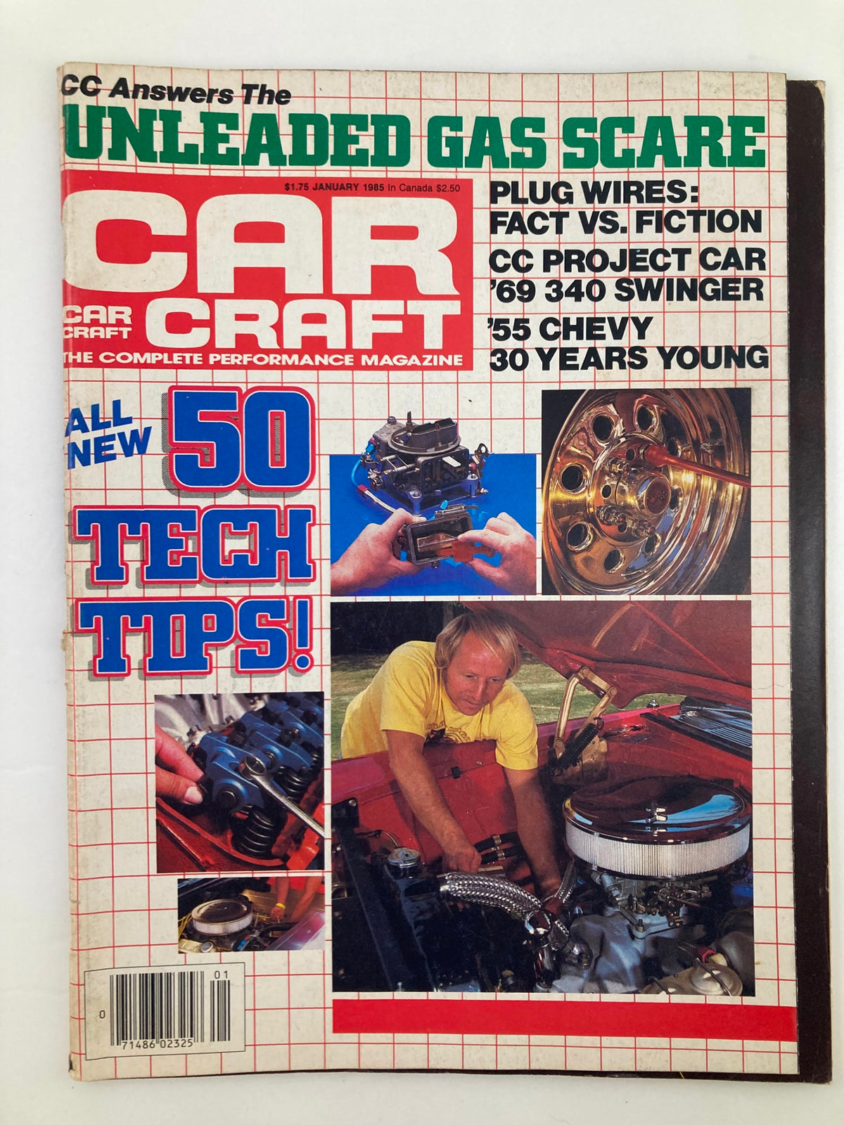 Cover of VTG Car Craft Magazine January 1985 Vol 33 #1 featuring Phil Doman's Street '55 with graphics highlighting automotive tips and features.