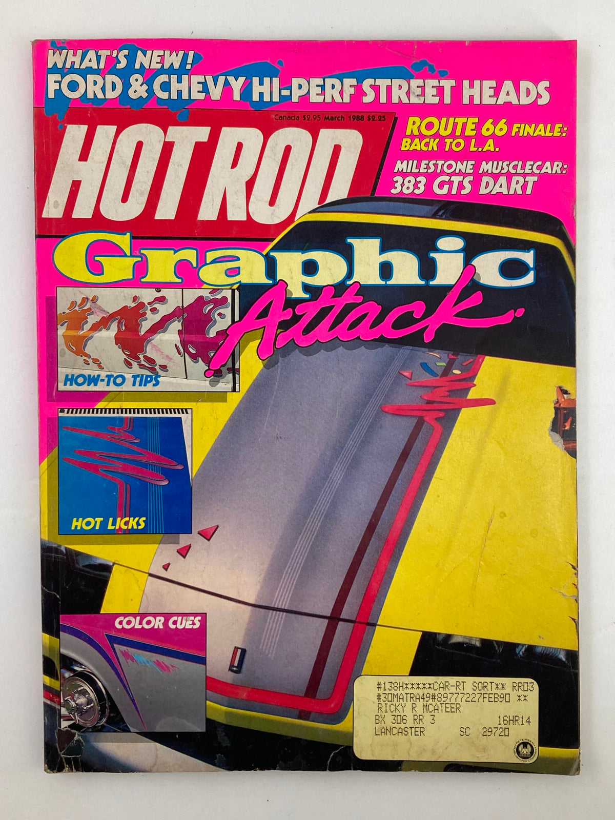 Cover of VTG Hot Rod Magazine March 1988 Vol 41 #3 featuring a colorful title and graphic design, highlighting Don Miller's '87 Camaro.
