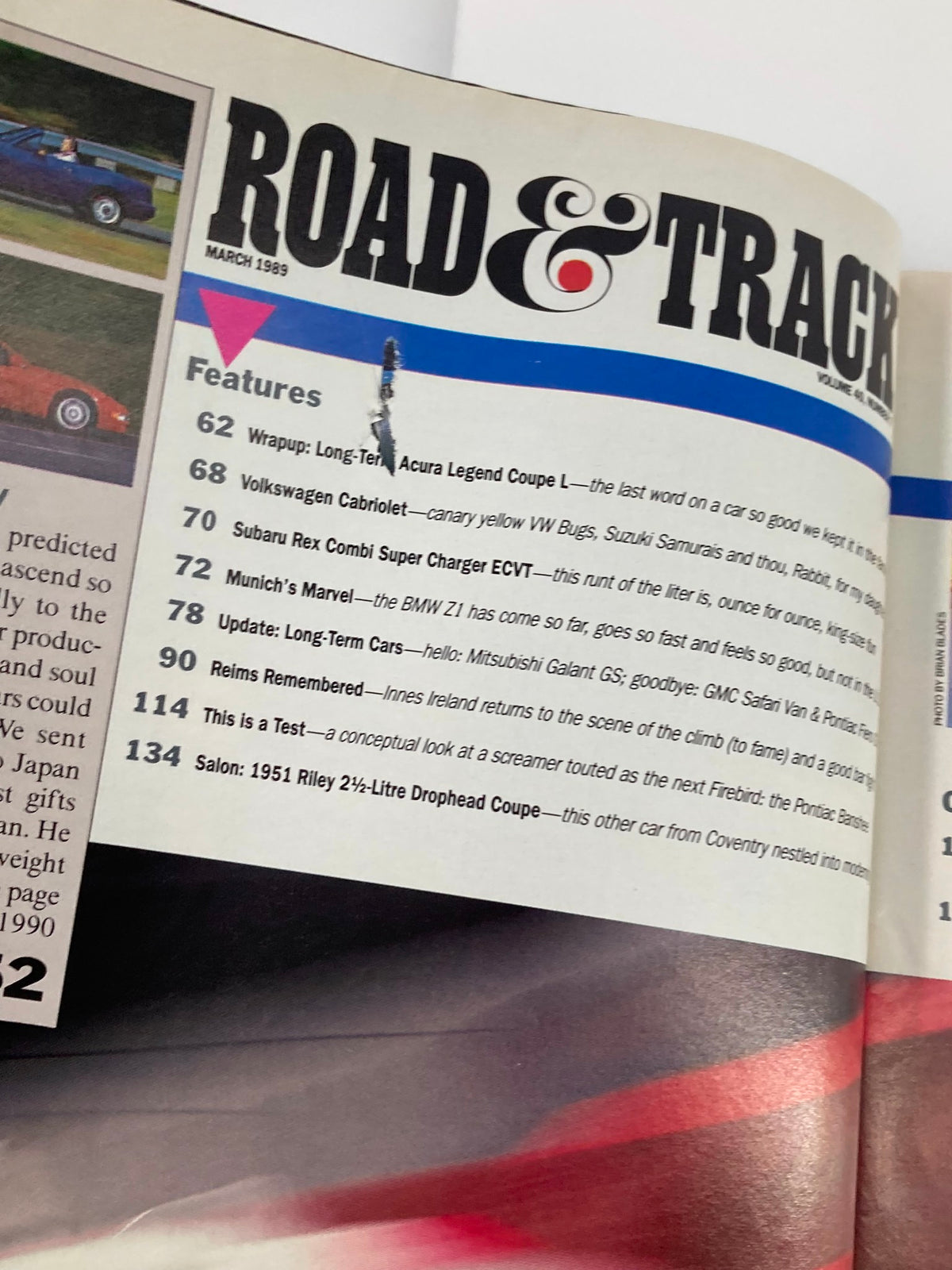Road & Track Magazine March 1989 featuring articles on automotive topics and car models, including the Nissan 300ZX, showcasing in-depth features and analyses.