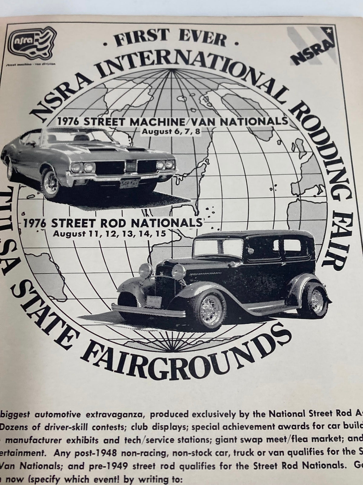 1976 Annual Spring Edition Hot Rod Showdown featuring classic cars at NSRA International Rodding Fair, showcasing the 1976 Street Machine/Vans and Street Rod Nationals at Tulsa State Fairgrounds.