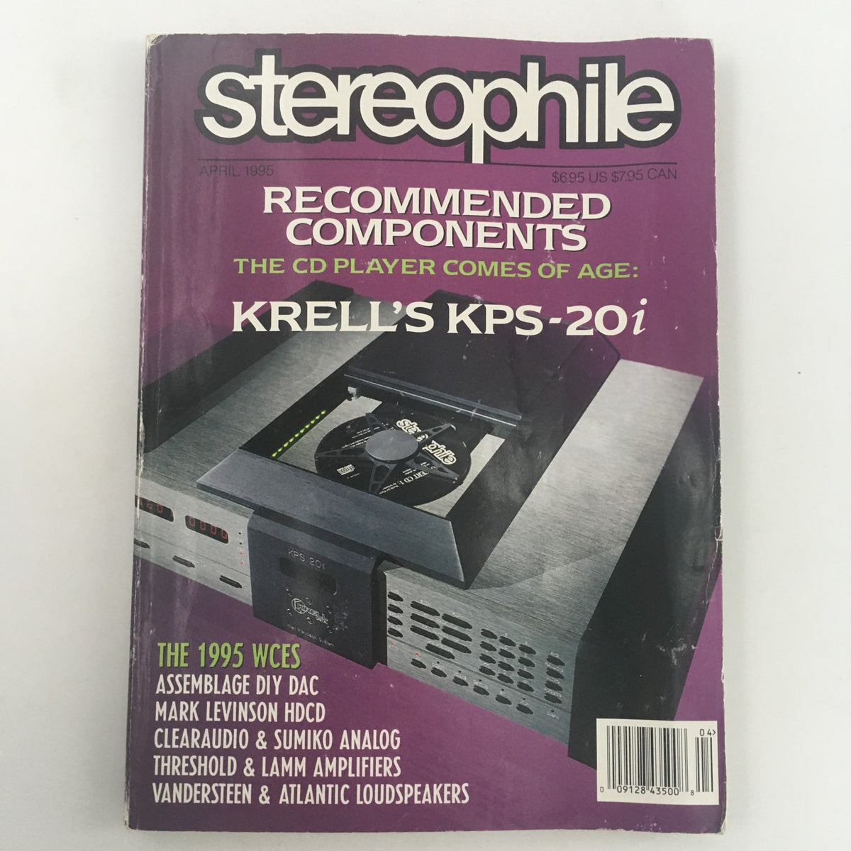 Cover of Stereophile Magazine April 1995 featuring Krell KPS-20i CD Player, highlighting recommended components and notable audio technology advancements.