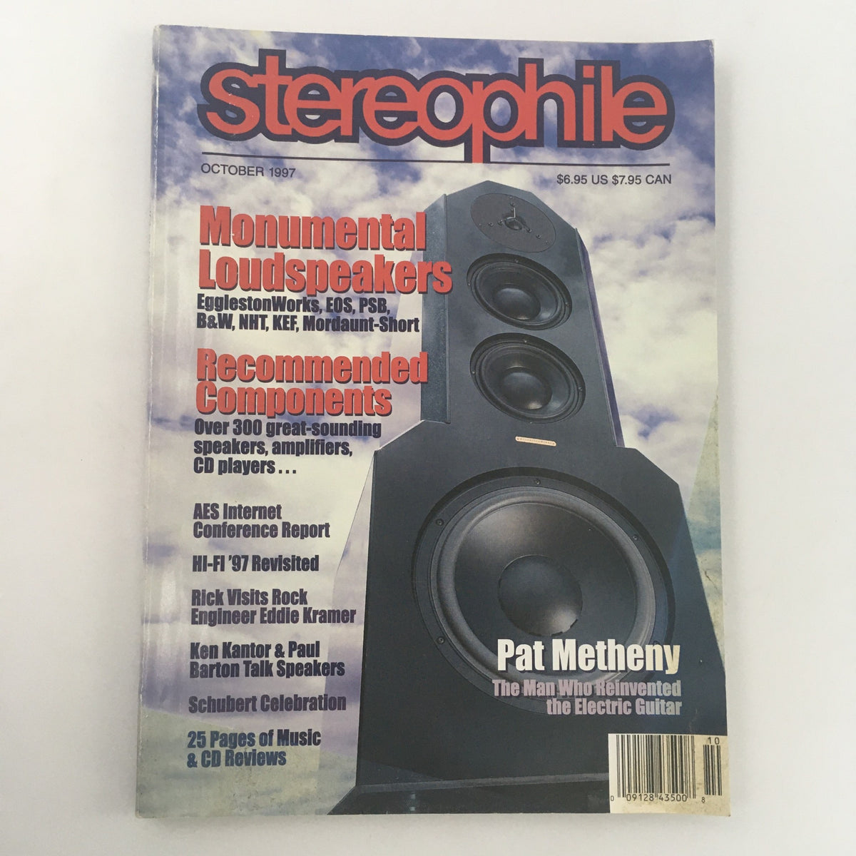 Cover of Stereophile Magazine October 1997 featuring Pat Metheny, showcasing monumental loudspeakers and recommended components for audiophiles.