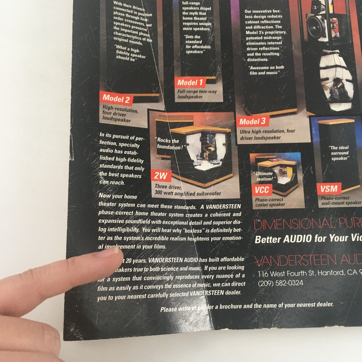 Image of the back cover of Stereophile Magazine April 1996 showcasing advertising for Vandersteen Audio speakers, highlighting high-fidelity audio products.