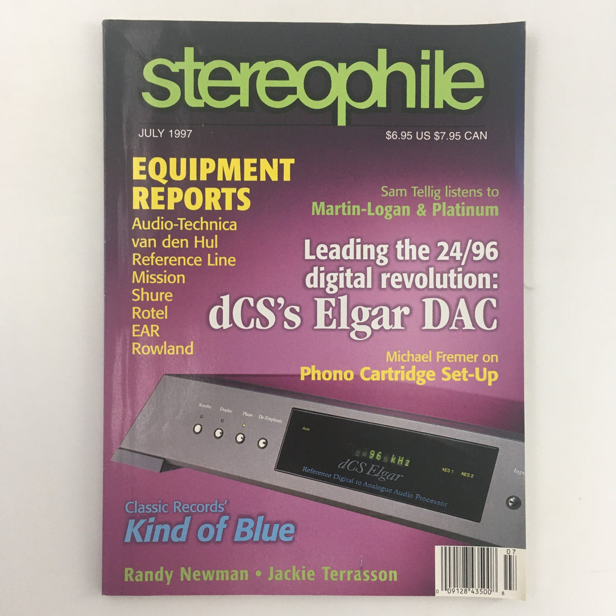 Cover of Stereophile Magazine July 1997 featuring dCS's Elgar DAC, discussing digital audio technology and equipment reports.