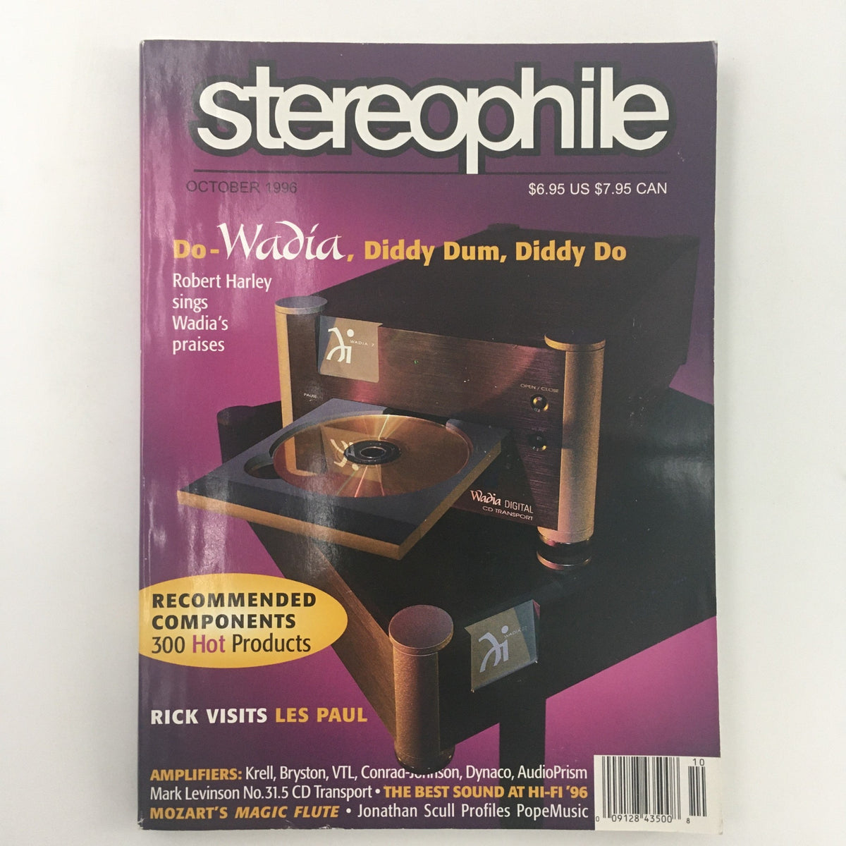Cover of Stereophile Magazine, October 1996 featuring the title 'Do-Wadia, Diddy Dum, Diddy Do' with a focus on Wadia's technology and a feature on Robert Harley praising Wadia's innovations.