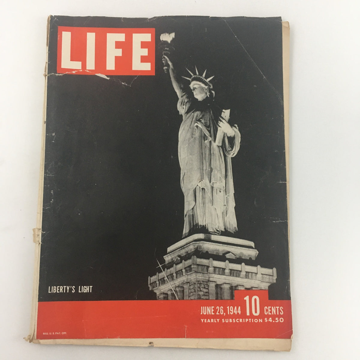 VTG Life Magazine June 26 1944 cover featuring the Lady of Liberty's Light photograph, showcasing the Statue of Liberty.